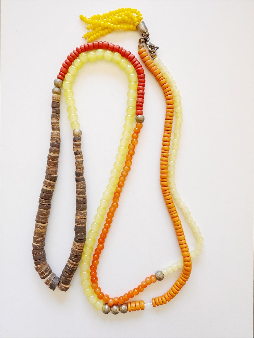 Layered Yellow and Orange Beaded Women's Necklace with Natural Accents